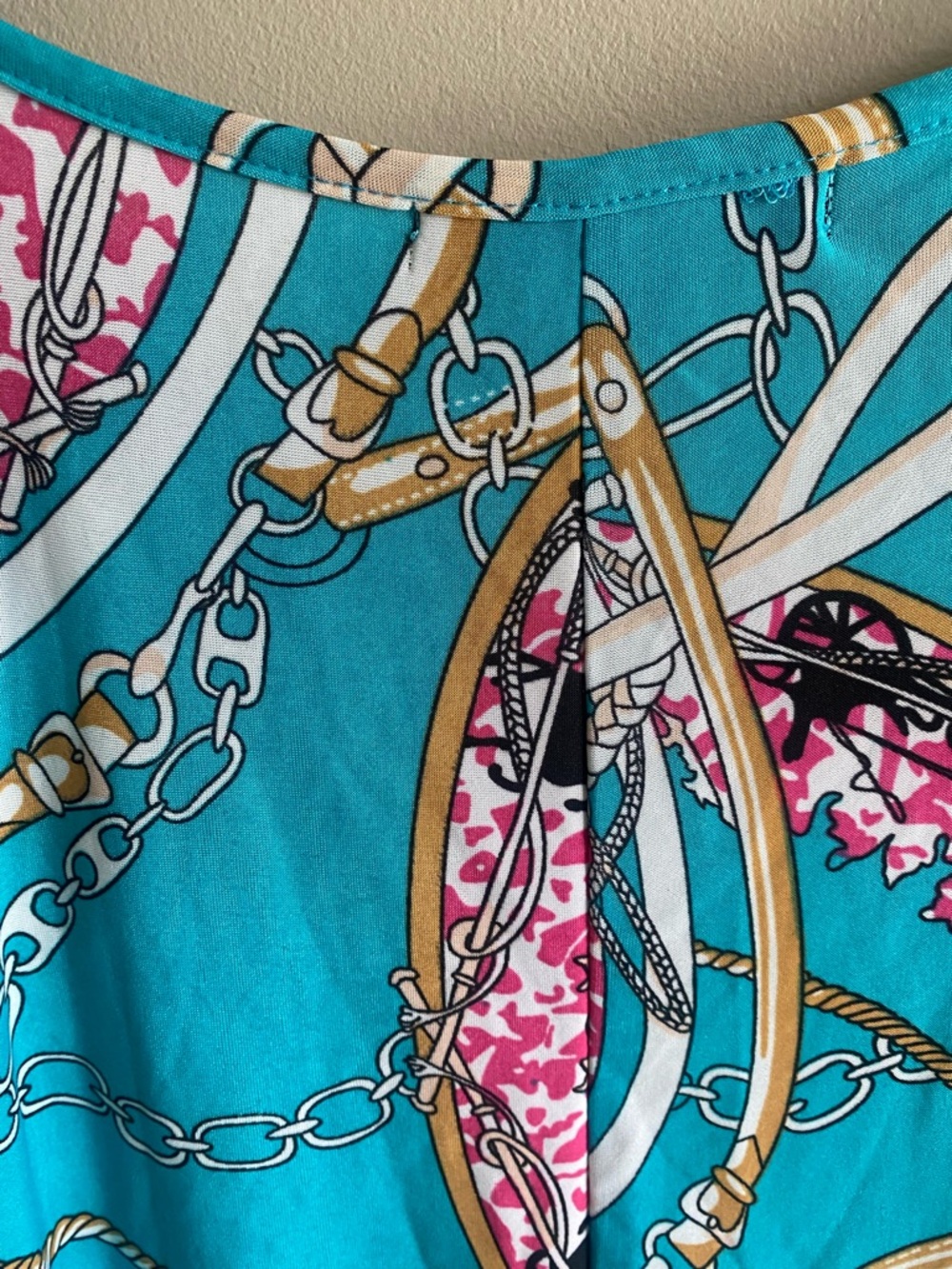 Turquoise Cold-Shoulder Chain-Print Tunic Top - Picture 8 of 9